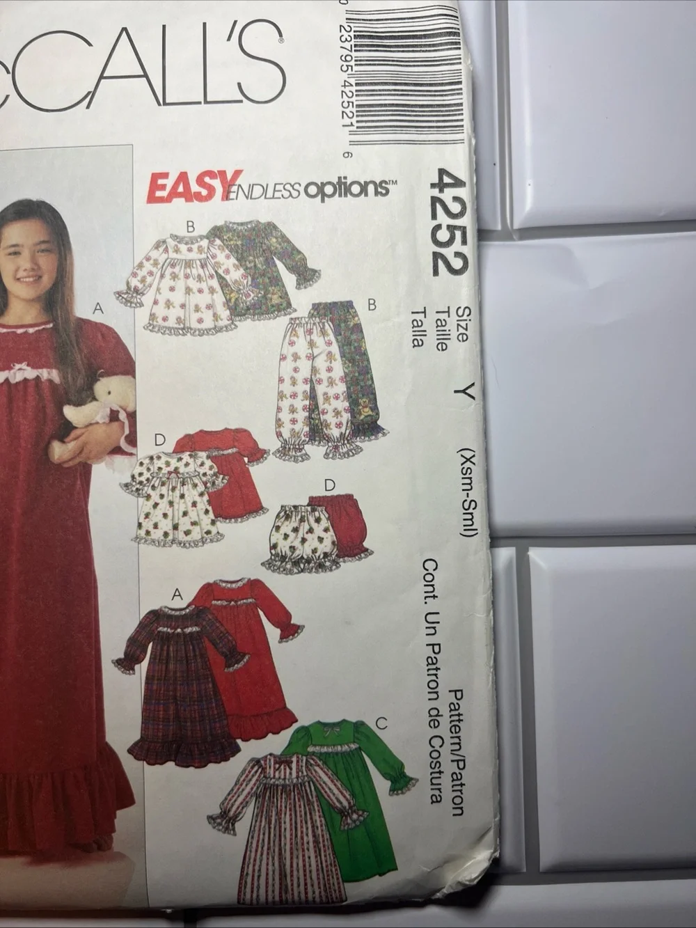 McCALL'S Girls' Red Nightgown Sewing Pattern - Style 4252